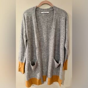 Cozy Gray Cardigan with Mustard Trim